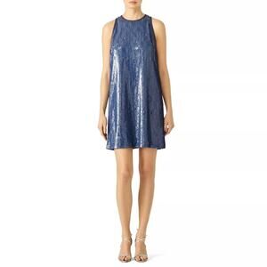 Carmen Marc Valvo Blue Sequin Shift Dress Size 8 Cocktail Party Glam Sleaze